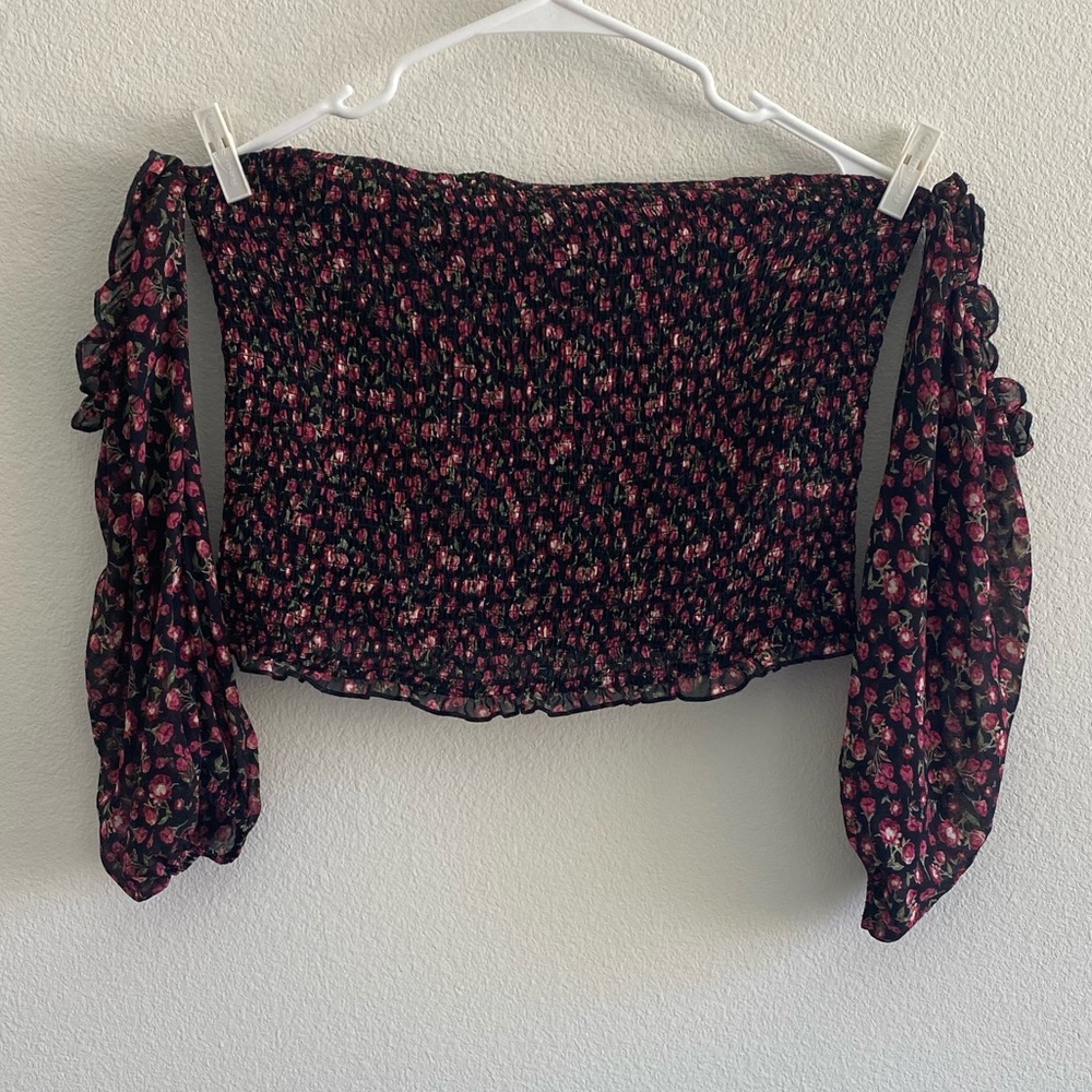 Strapless floral print crop top